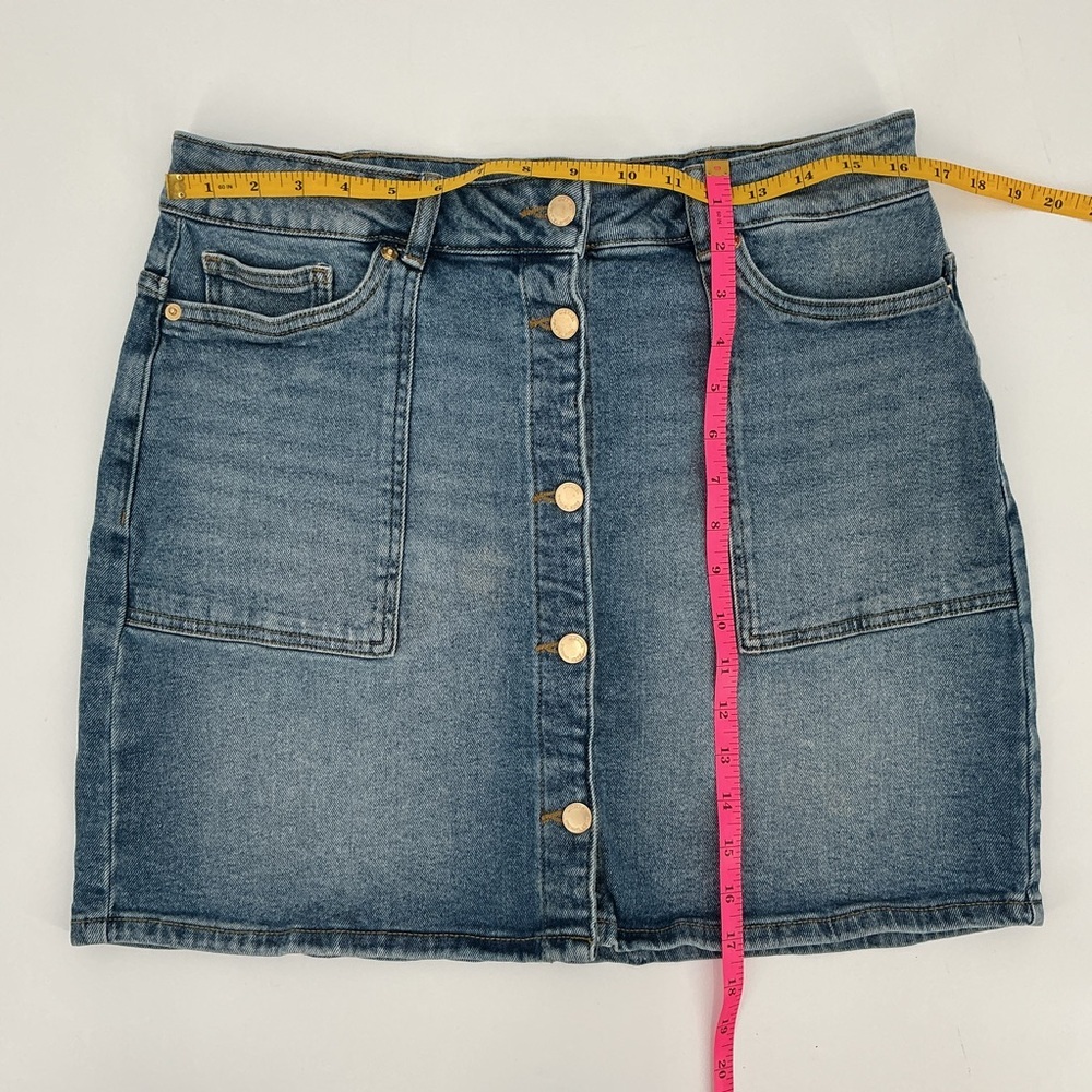 Michael Kors Blue Denim Gold Button Mini Skirt Size 10 - Picture 7 of 7